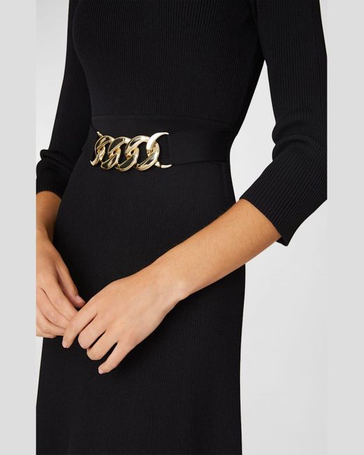 Shoshanna Black Talia Ribbed Chain-Embellished Midi Dress