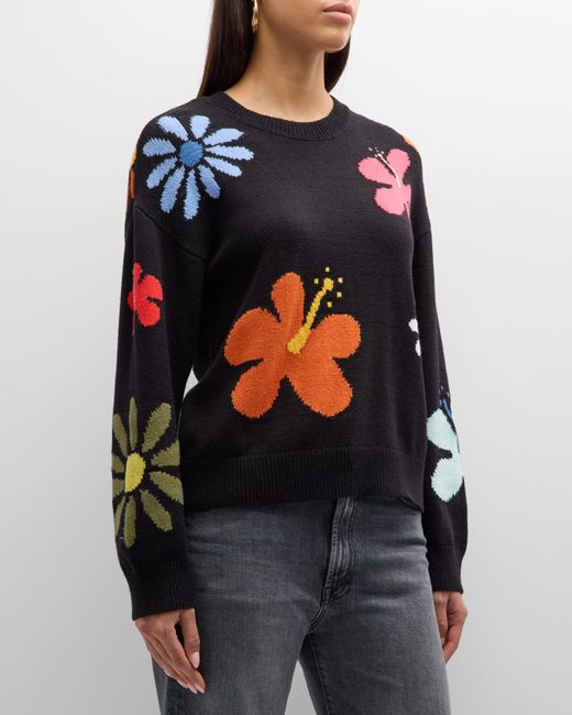 Rails Black Zoey Intarsia-Knit Floral Sweater
