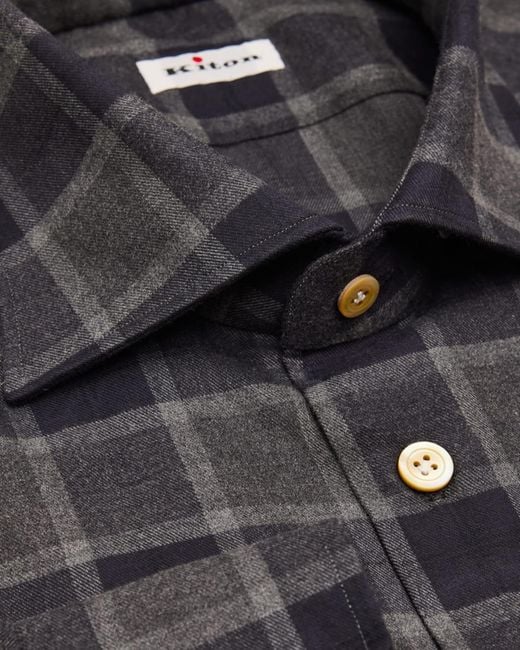 Kiton Black Apos;S Cotton Windowpane Check Button-Down Shirt for men