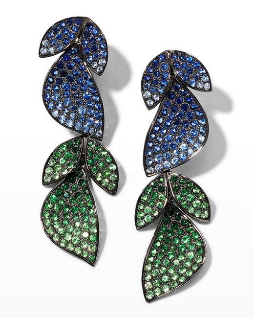Alexander Laut Blue Tsavorite And Sapphire Leaf Earrings