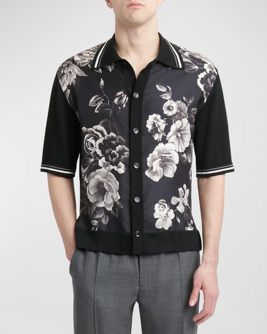 Dolce & Gabbana Black Twill Floral Button-Down Shirt for men