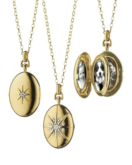 Monica Rich Kosann Metallic 18k Yellow Gold Four Image Premier Diamond Starburst Locket Necklace