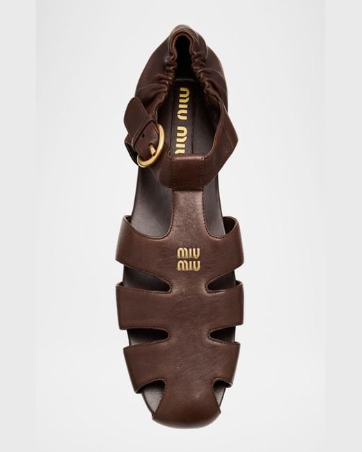 Miu Miu Brown Fisherman Buckle Leather Sandals