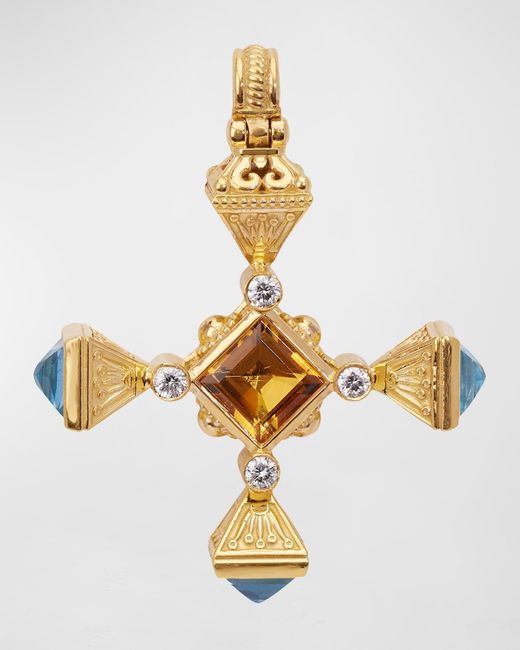 Konstantino Metallic Citrine, Swiss Blue Topaz And White Diamond Pendant