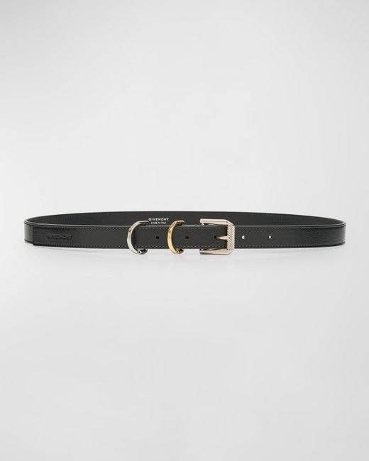 Givenchy Black Voyou Mixed-Metal Leather Skinny Belt