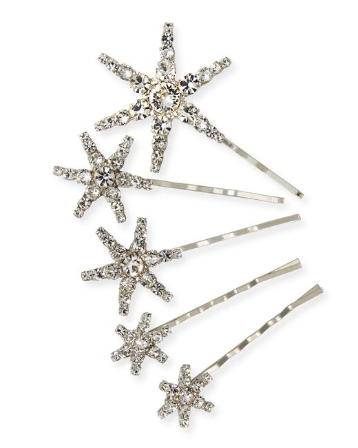 Jennifer Behr White Vespera Crystal Embellished Bobby Pins, Set Of 5