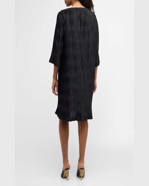 Caroline Rose Plus Black Plus Size Pleated 3/4-Sleeve Knee-Length Dress