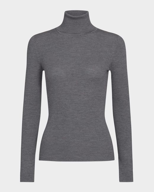 Twp Gray Rib-Knit Wool Turtleneck Sweater