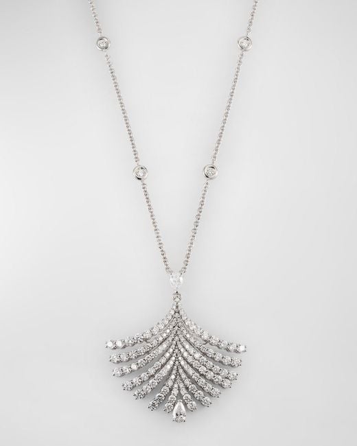 Leo Pizzo 18k White Gold Diamond Feather Pendant Necklace