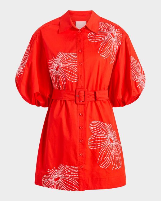 Cinq  Sept Women's Red Rhea Sunburst Puff-Sleeve Mini Dress