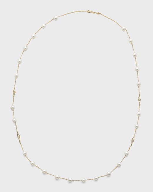 Pearls By Shari White 18k Yellow Gold 8mm Akoya 25-pearl And Diamond Necklace, 42"l
