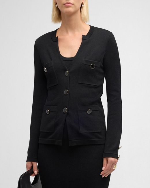 St. John Black Santiago Knit Button-Down Jacket