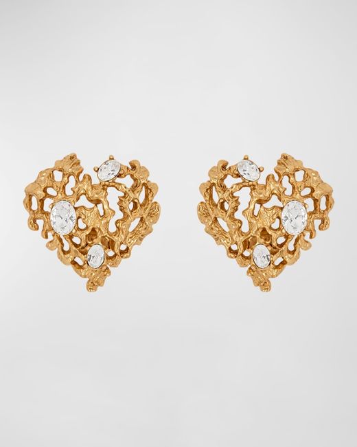 Oscar de la Renta Metallic Coral Heart Earrings