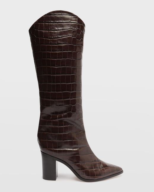 SCHUTZ SHOES Brown Analeah Croc-Embossed Knee-High Boots