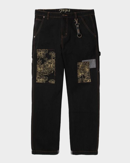 PRPS Black Okinawa Embroidered Carpenter Pants for men