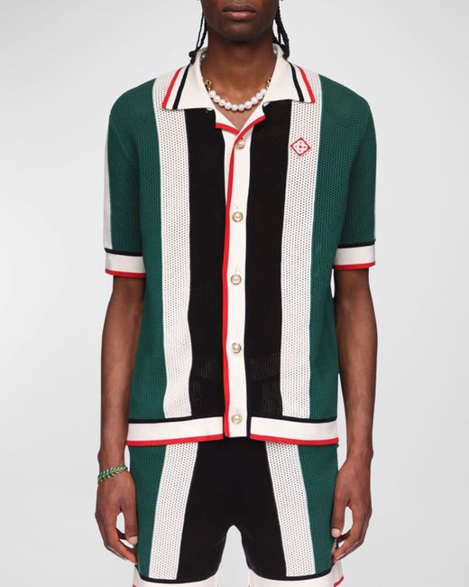Casablancabrand Red Striped Mesh Camp Shirt for men