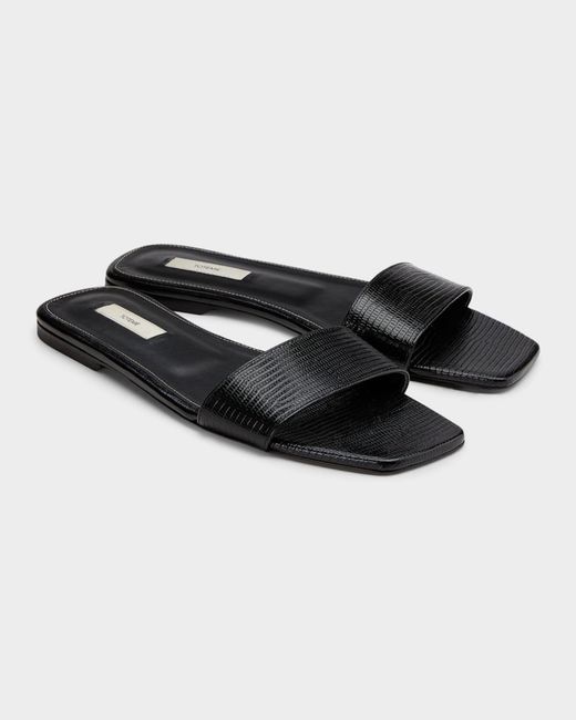 Totême Black Lizard-Embossed Leather Flat Sandals