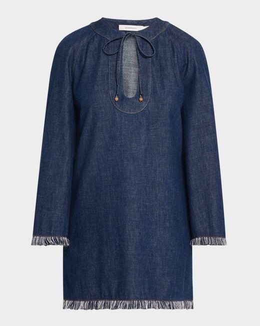 Zimmermann Blue Rhiannon Fringe Denim Mini Dress