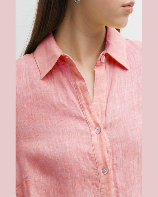 Finley Pink Jenna Ruffle-Trim Linen Shirtdress