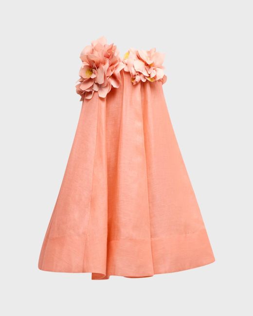 Zimmermann Orange Natura Strapless Floral Mini Dress