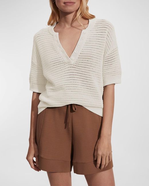 Varley White Callie Open-Knit Top