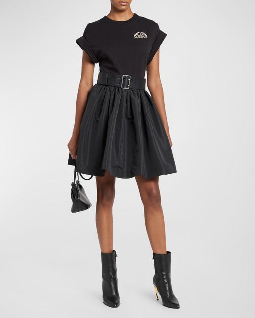 Alexander McQueen Black Crystal Logo Short-sleeve Mini T-shirt Dress