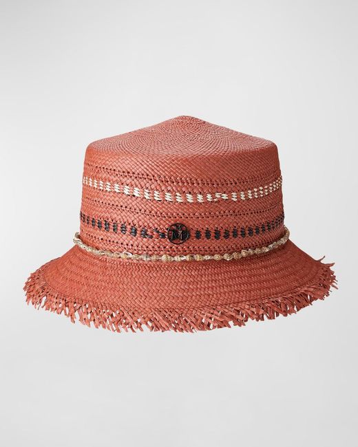 Maison Michel Red Arsene Straw Hat W/ Seashells