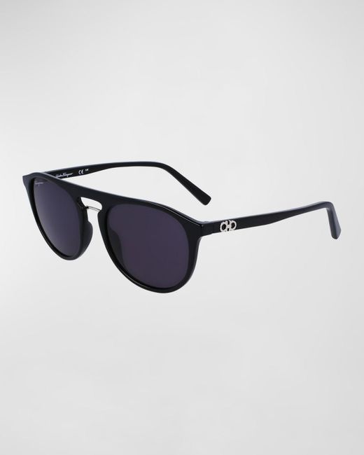 Ferragamo Blue Gancini Plastic Aviator Sunglasses for men