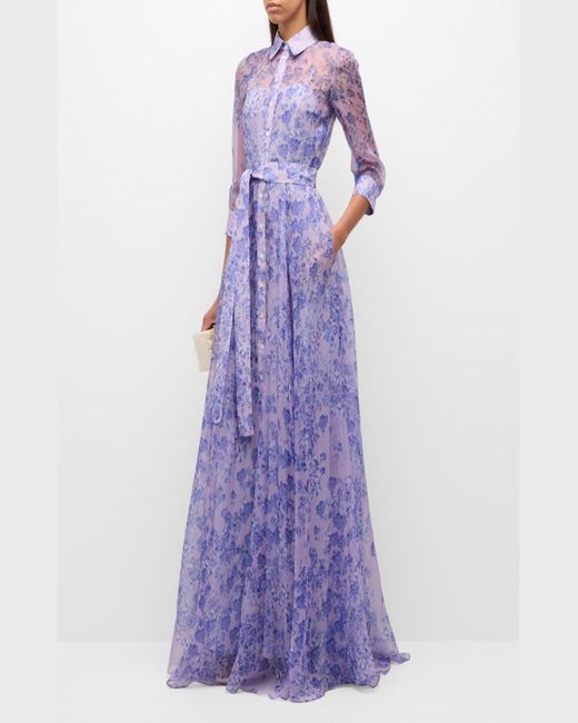 Carolina Herrera Purple Floral Trench Gown
