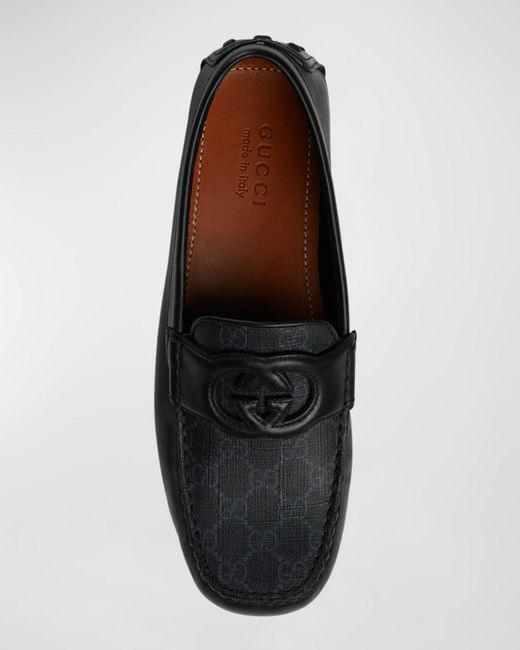 Gucci Black Ayrton Interlocking G Leather Drivers for men