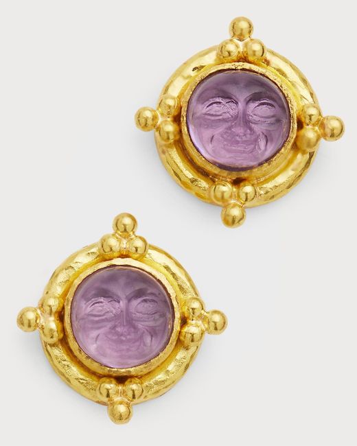 Elizabeth Locke Pink 19k Venetian Glass Intaglio Man In Moon With 4 Gold Triad Stud Earrings