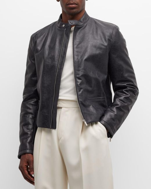 Ferragamo Black Leather Moto Jacket for men