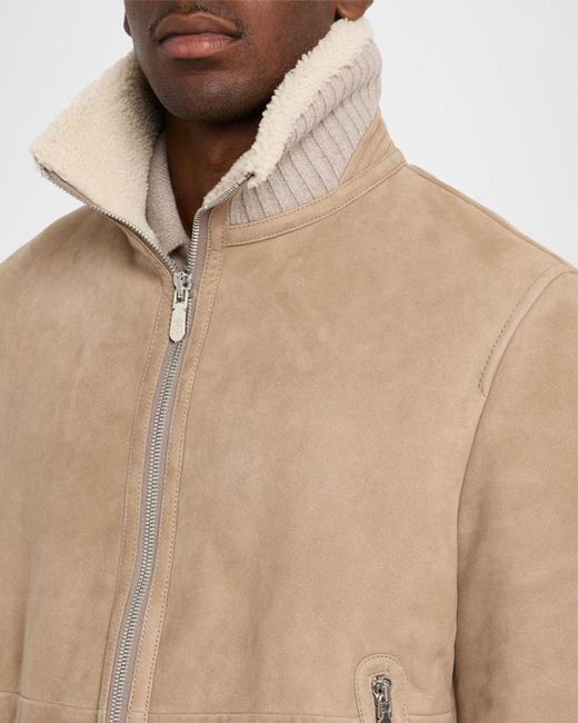Brunello Cucinelli Natural Apos;S Shearling-Lined Suede Full-Zip Flight Jacket for men