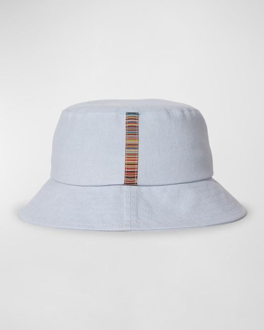 Paul Smith Blue Linen Bucket Hat With Stripe Trim for men