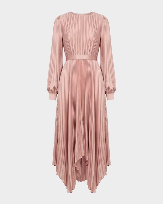 Mac Duggal Women's Pink Pleated Satin Handkerchief Midi Dress