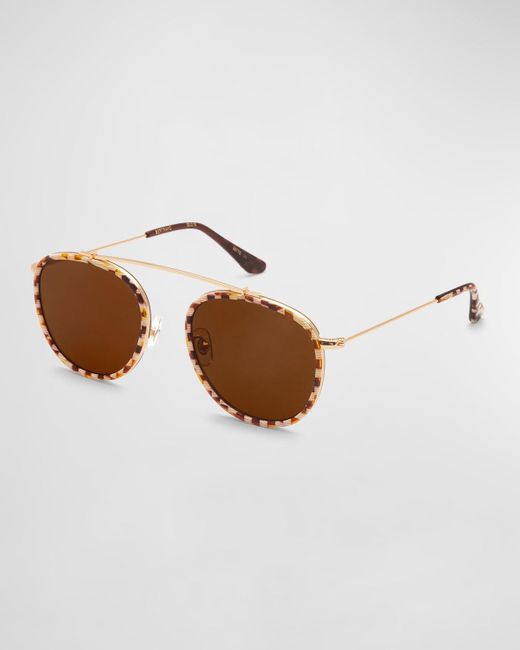 Krewe Brown Chartres Titanium & Acetate Aviator Sunglasses