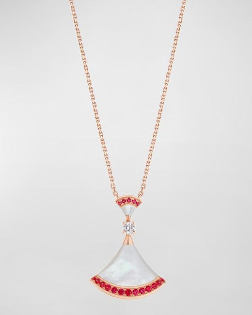 BVLGARI White Diva's Dream Mother-of-pearl Necklace With Diamond And Rubies