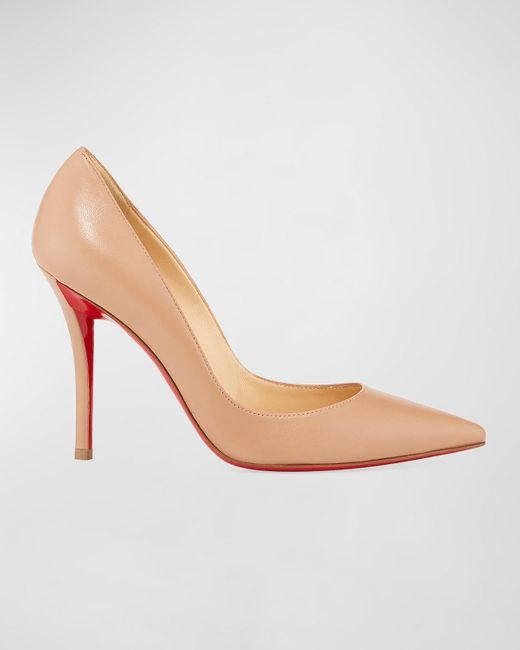 Christian Louboutin Apostrophy Leather Pointed Redsole Pumps in Pink