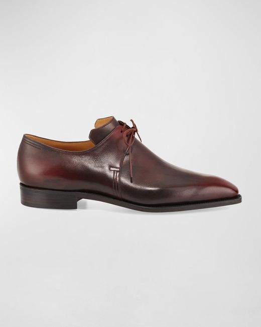 Corthay Brown Arca Calf Leather Derby Shoe, Dark Burgundy for men