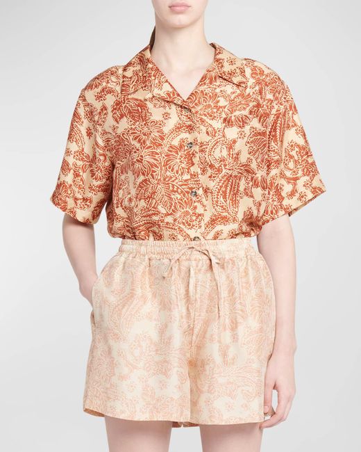 Loro Piana Multicolor Isoble Woodblock Botanic-print Silk Short-sleeve Shirt