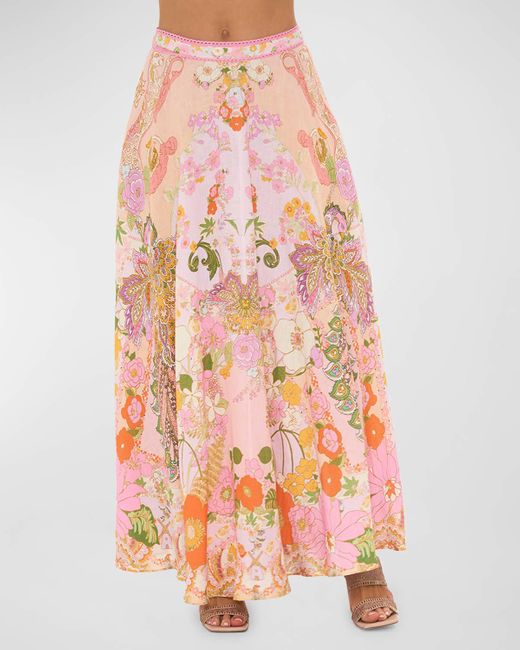 Camilla Multicolor Floral Linen Maxi Circle Skirt