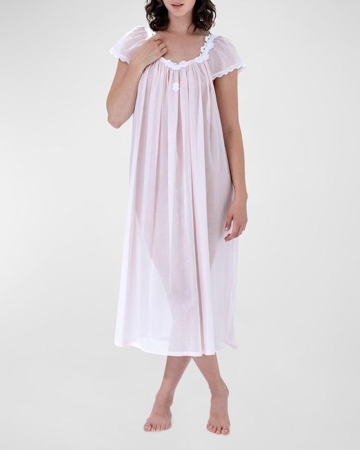 Celestine Purple Coralie Ruched Lace-Trim Cotton Nightgown