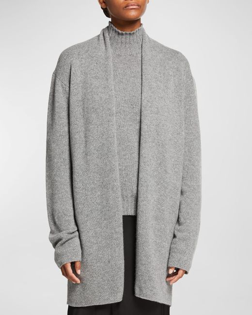 The Row Gray Fulham Open-Front Cashmere Cardigan