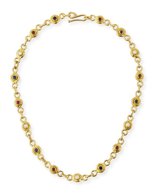 Jean Mahie Metallic 22k Gold Link Necklace With Diamonds, Sapphires & Rubies