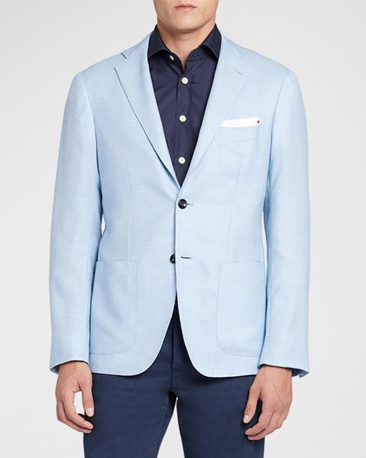 Kiton Blue Solid Cashmere Sport Coat for men