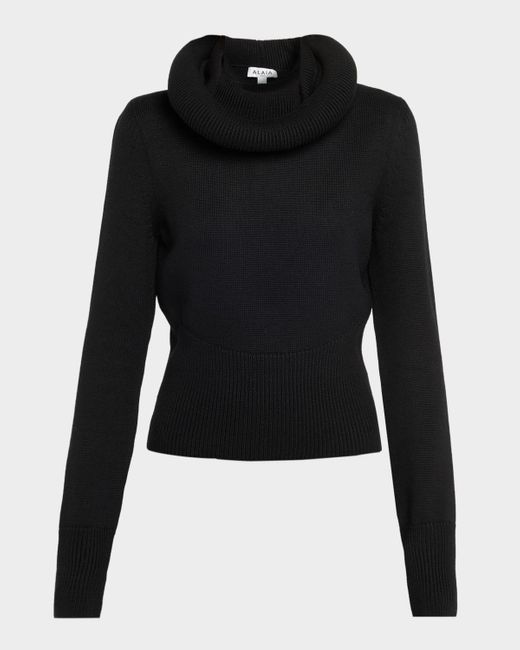 Alaïa Women's Black Sculptural Hooded Rib-Knit Sweater