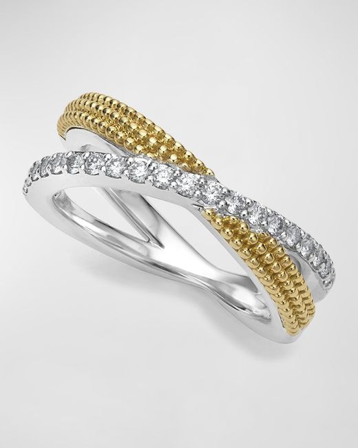 Lagos Metallic Sterling Silver & 18k Yellow Gold Caviar X Ring