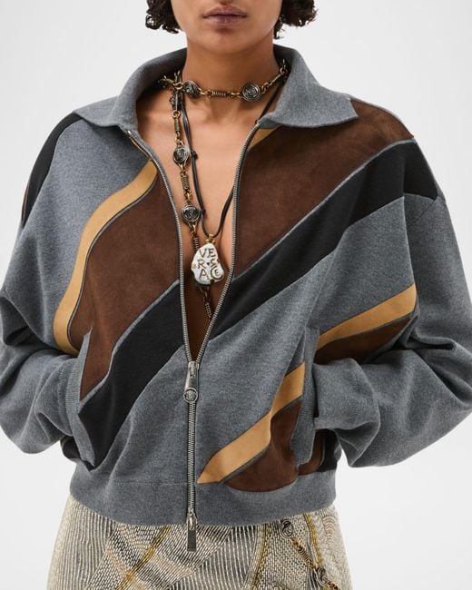 Versace Multicolor Suede Patchwork Zip Jacket