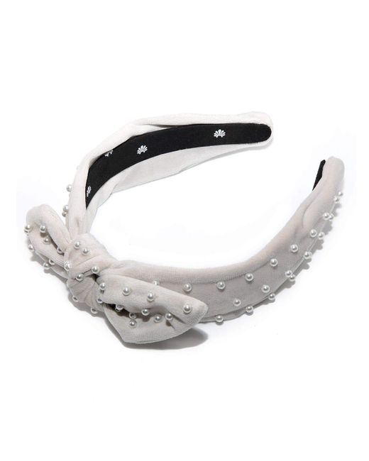 Lele Sadoughi White Pearly Velvet Knot Bow Headband