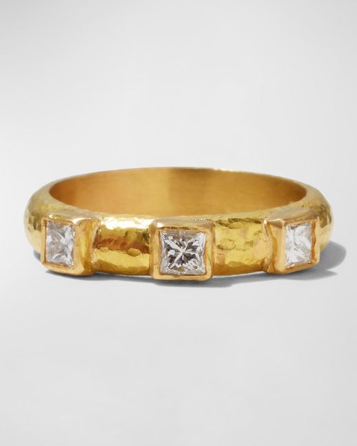 Elizabeth Locke Metallic 19k Gold & Square Diamond Stack Ring, Size 6.5